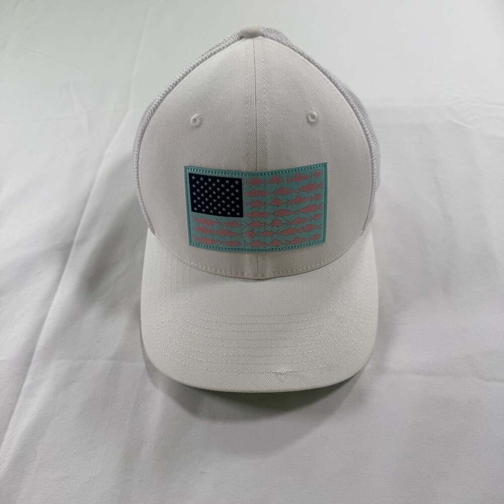 Columbia PFG Mesh Fish Flag Snapback Hat, White/Teal/Pink